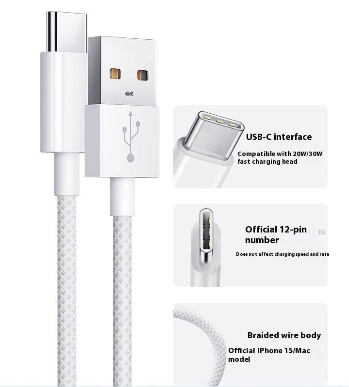 Usb To Typec Fast Charge Braided Data Cable